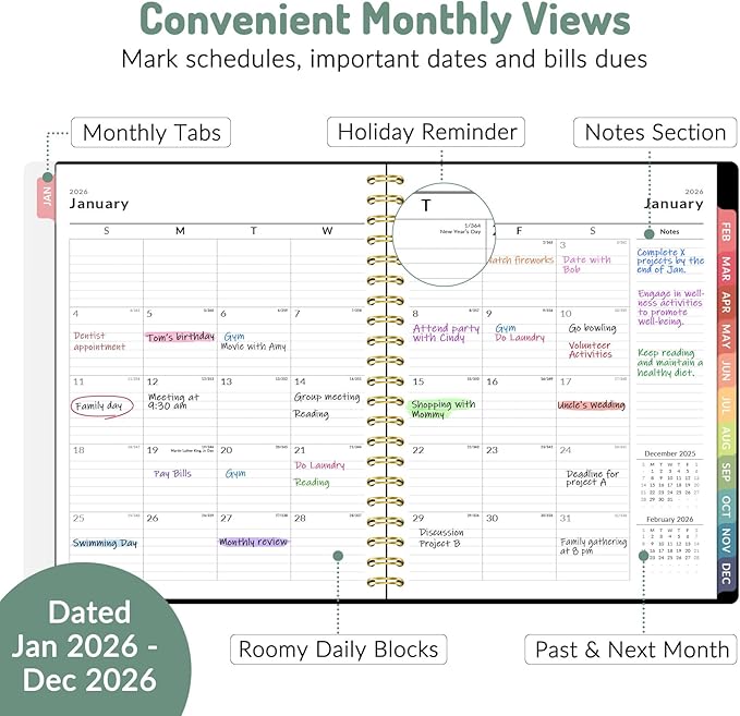 2026 Planner, Forvencer Calendar Planner Weekly and Monthly (Jan 2026-Dec 2026), 8.5" X 11", Agenda Book, Daily Journal Notebook with Tabs, Flexible Cover, Home School Organizer, A4, Orange