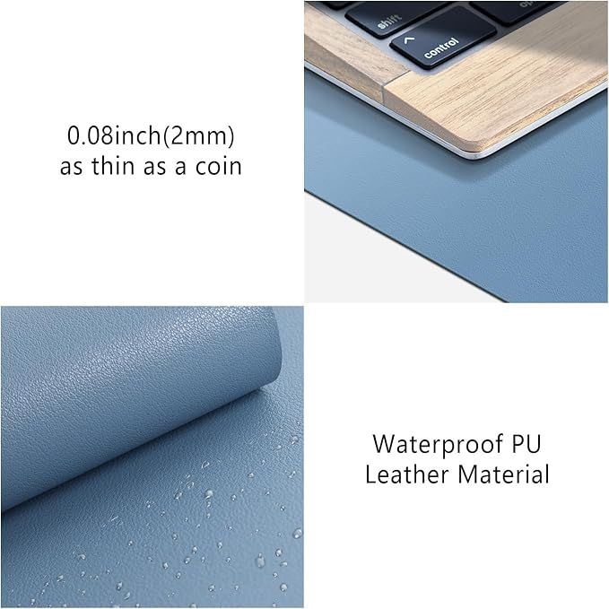 Desk Pad Protector Mouse Pad, Non-Slip Computer Mat, PU Leather Office Desk Mat, Waterproof Desk Pad for Keyboard and Mouse, Laptop Desk Blotter Pad for Home and Office, Denim Blue (17''X36'')