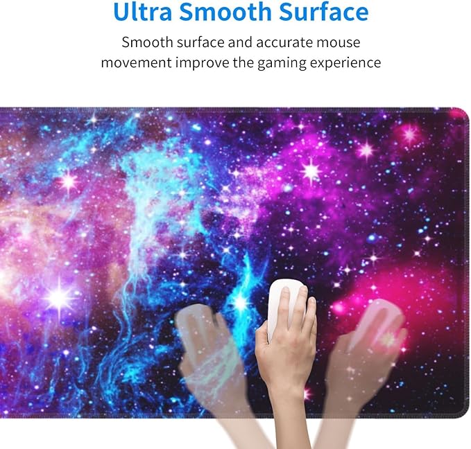 Outer Space Galaxy XL Large Mouse Pad with Stitched Edges Long Non-Slip Rubber Base Mousepad Nebula Astronomy Theme Laptop Keyboard Mat Desk Pad for Office Home Desk Decor, 31.5" X 11.8"