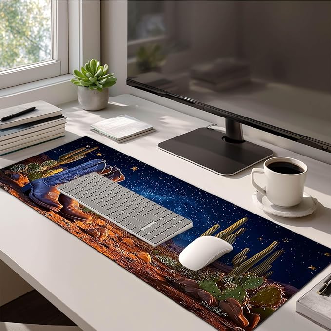 Large Mouse Pad Gaming Mousepad 31.5 x 11.8 Inch Keyboard Desktop Mat Diatomite XL Mouse Pad for Home and Office Desk Accessories with Western Desert Boots Night Sky Artwork Diatomite