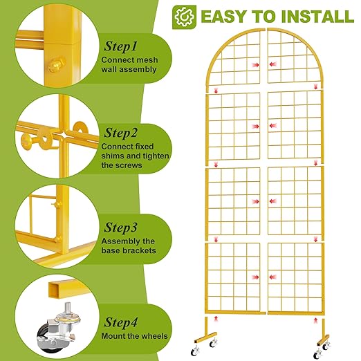 Grid Wall Panel 1PCS Display Stand 2' x 5.2' FT Gold Grid Wall Panels Movable Retail Display Racks Floorstanding Gridwall Heavy Duty with Wheel for Art Craft Photo Displays Fair Trade Show