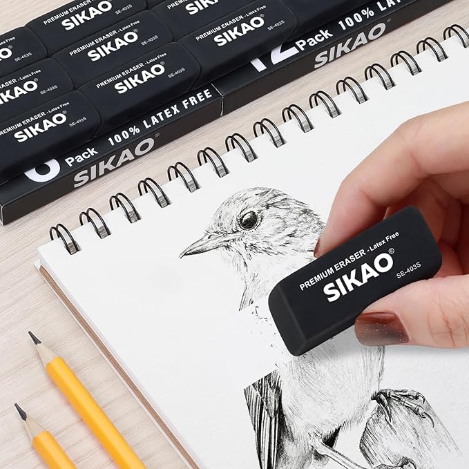 Black Erasers, 6 Pack Pencil Erasers for Kids – Latex-Free & Smudge-Free Beveled Rubber Erasers for School Supplies, Classroom, Office & Homework