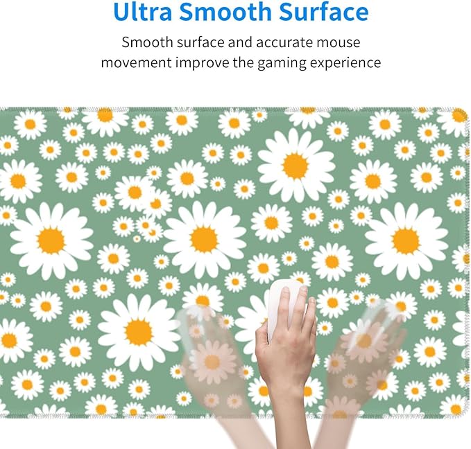 Daisy Flowers Large Mouse Pad with Stitched Edges Long Non-Slip Rubber Base Spring Floral Print Mousepad Laptop Keyboard Mat Desk Pad for Office Home Desk Decor, 31.5" X 11.8"