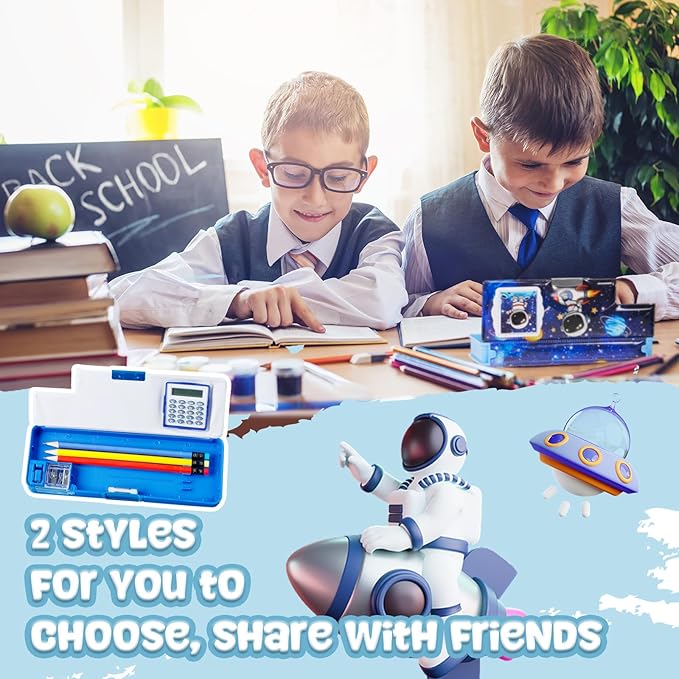 Henoyso Multifunctional Pencil Box for Boys Astronaut Pencil Case with Calculator and Sharpener Cool Cute Pencilcase School Supplies Essentials Christmas Birthday Gift Present for Kids Teens