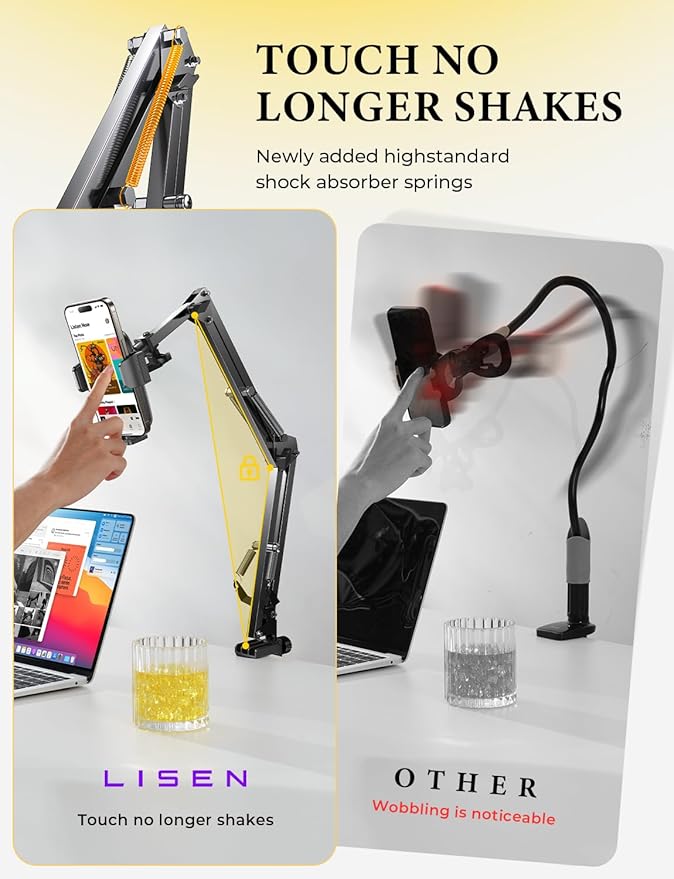 LISEN Gooseneck Phone Holder for Bed Desk [3rd Upgrade] Cell Phone Stand for Desk Bed Gaming Accessories, Gifts for Women Men Seniors Tech Mount for Recording Filming Laying Down Flexible Arm Clamp