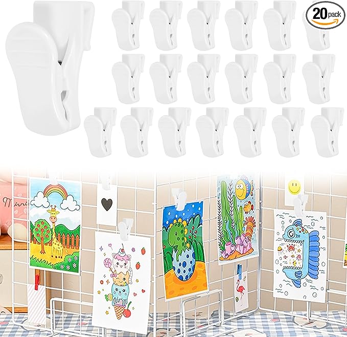 20 Pcs Grid Wall Hooks Clips, Gridwall Accessories Hanging Display Oil Painting Sign Panel Wall Wire Rack Clips for Retail, Art Exhibition and Workspace Organization Displays and Storage