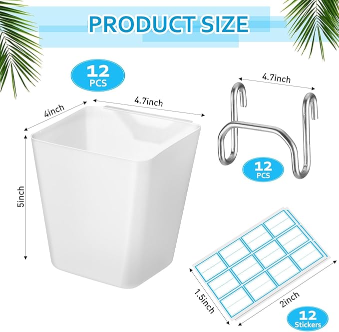 6 Pack Large Gridwall Cups Gridwall Storage Bin with Hooks Hanging Baskets Square Box Shape Hanging Cup Holder Gridwall Accessories for Garage Workbench Office Playroom Home Kitchen (Clear)
