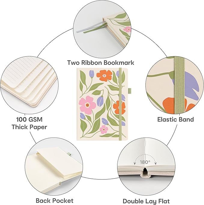 &And Per Se Lined Journal Notebook for Women&Men with Pattern, 160 Pages 100GSM Thick Paper, A5 Hardcover Journals for Writing, Valentine's Day Gift Journal for Her (Botanical Floral)