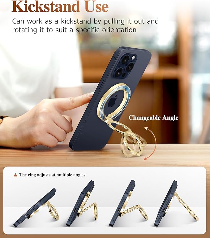 GVIEWIN Magnetic Phone Ring Holder, Compatible with MagSafe Phone Grip with Adjustable Stand, Magnet Phone Ring Kickstand for iPhone 17/16/15/14/13/12 Pro Max Plus Air/Other Phones (Polar Cloud)