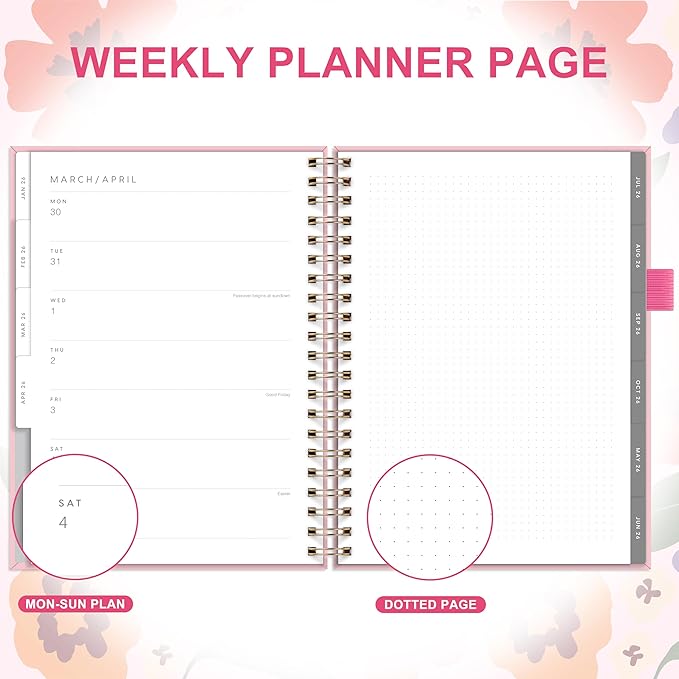 And Per Se 2026 Planner with Pattern, A4 Size-Daily, Weekly & 18-Monthly Planner, Daily Schedule, Monthly Tabs, 100 GSM Thick Paper(Elegant Florals)