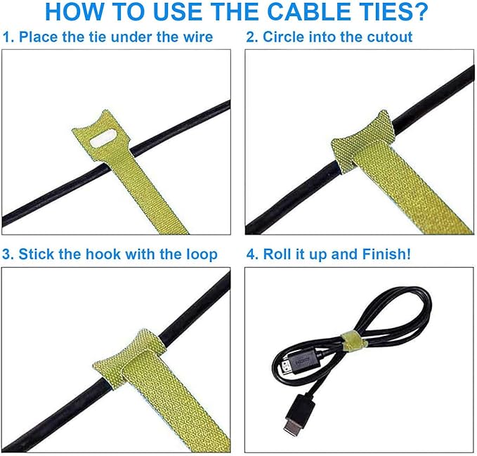 60 PCS 6 Inches Reusable Cable Ties, Adjustable Cord Straps, Cable Organizer, Cord Wrap and Hook Loop Cords Management -yellow