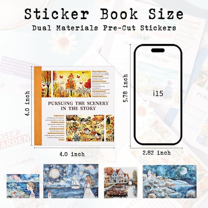 40 Sheets Diecut Washi Sticker Books for Scrapbooking, Summer Seaside Coastal Waves and Gold Fall Fairytale Theme Decorative Stickers for Journaling, Junk Journal Supplies, Scrap Book