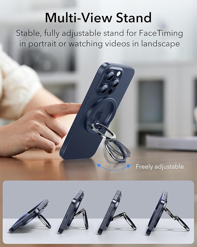 ESR Magnetic Phone Ring Holder, for MagSafe Ring Holder, Magnetic Phone Grip with Adjustable Stand, Compatible with MagSafe Phone Grip, for iPhone 17/16/15/14/13/12, S25, Pixel 10, Blue Titanium