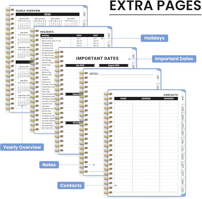 2026 Planner, Weekly and Monthly Calendar Planner, January 2026 - December 2026, Hardcover 2026 Calendar Book with Tabs For Women & Men, Inner Pocket, Spiral Bound, Perfect for Office Home School Supplies - A4 (8.5" x 11"), Lavender