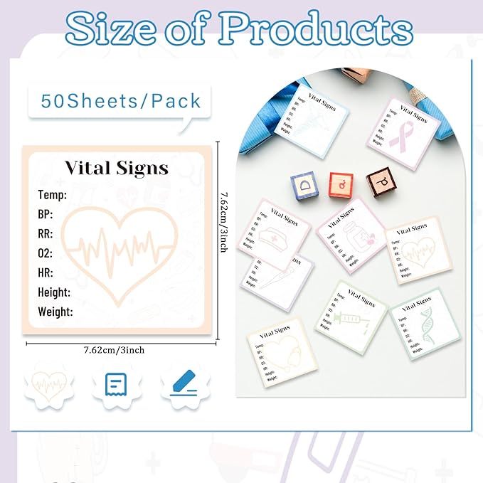 Vital Signs Sticky Notes Gifts, 9 Pack Vitals Signs Notepad 3x3 Inch, Nurse Daily Monitoring Memo Pads, Patient Health Checklist Office Hospital Supplies (450 Sheets)