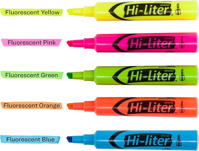 Avery Hi-Liter Desk-Style Highlighters, Chisel Tip, 12 Highlighters, Assorted Colors, 2 Packs (25601)