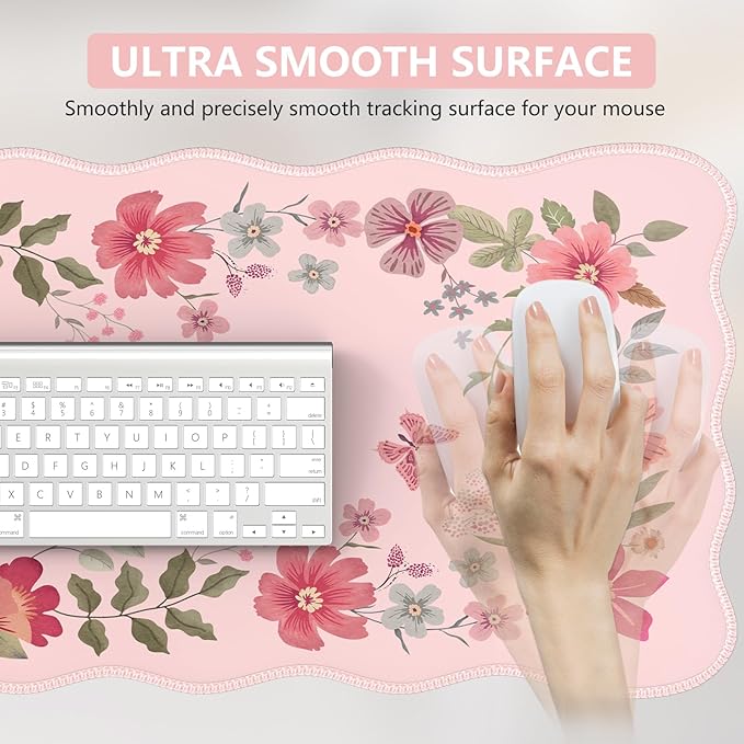 iCasso Desk Mat, Cute XXL Mouse Pad, Anti-Slip Big Mousepad with Stitched Edges, Keyboard and Mouse Mat (Pink)