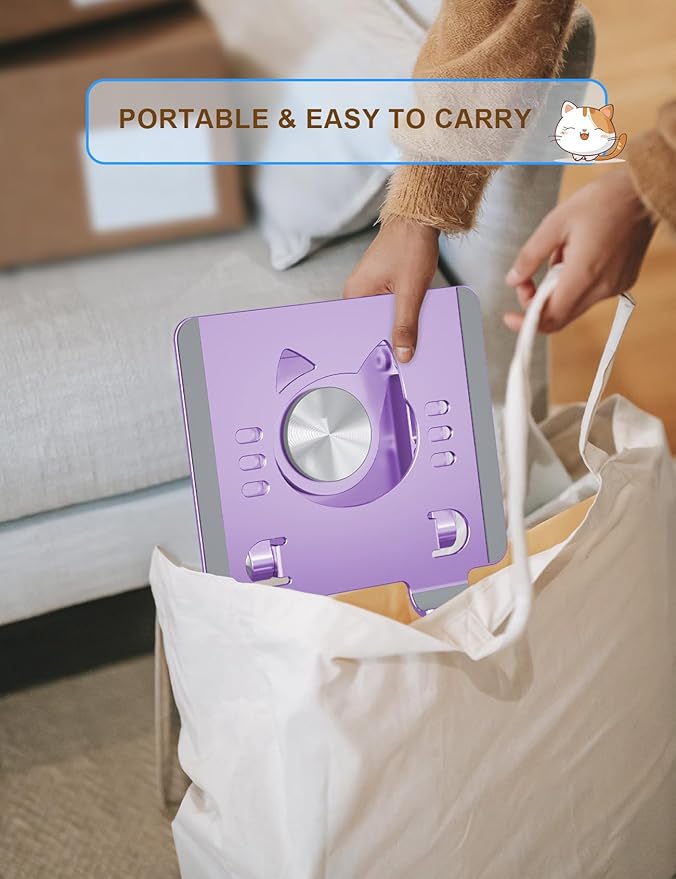 Tablet Stand 360° Rotating Aluminum Holder - Adjustable, Portable & Foldable Monitors Stand for iPads, Compatible with 4-13.3" Tablets, Purple