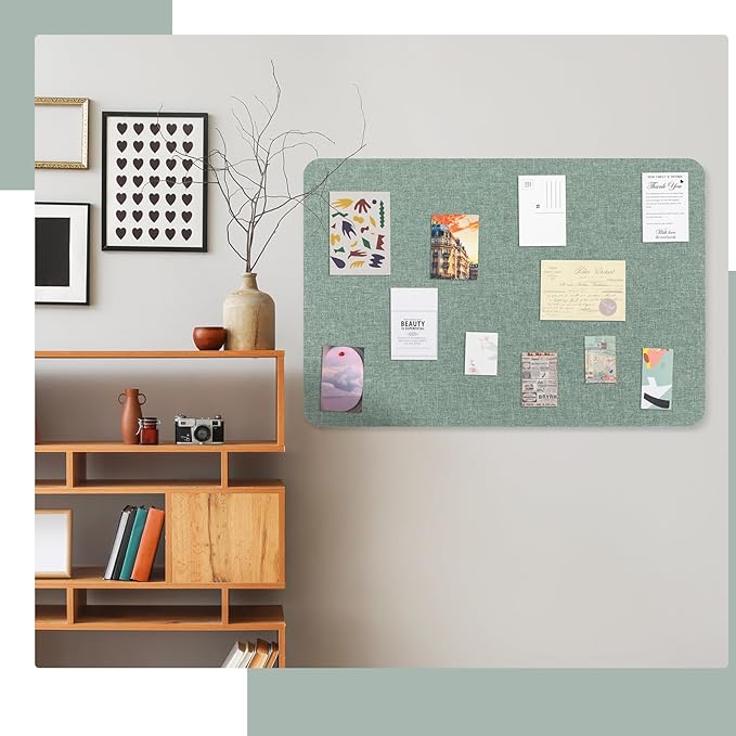 36"x 24" Linen Fabric Bulletin Board Pinboard for Walls Display Frameless Pinboard Display Notice Memory Board for Office Walls Home Kitchen Easy to Install(Sage Green)