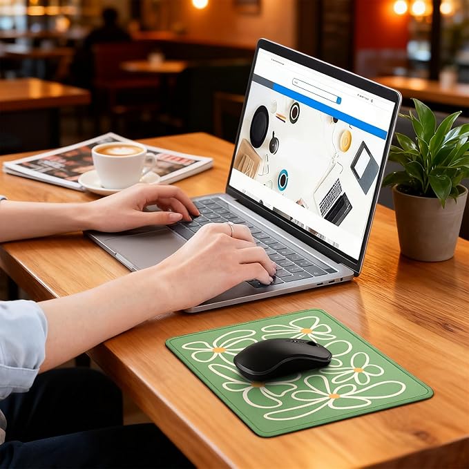 Green Daisy Flower Desk Pad Mat with Stitched Edges and Non-Slip Rubber Base, Premium-Textured Mouse Pad for Laptop, Computer & PC, Gaming & Working, Waterproof Mousepad