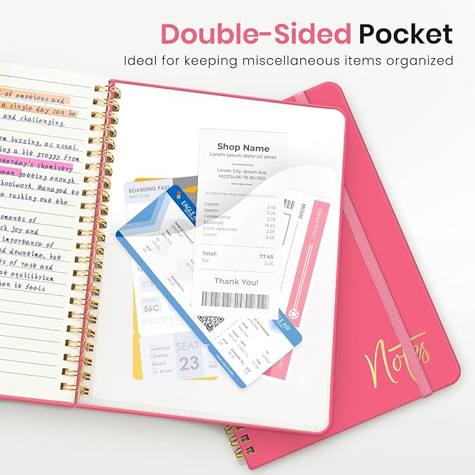 Lined Spiral Journal Notebook for Women, A5 College Ruled Journals for Writing, Hardcover Notebooks for Work, Note taking and Office School Supplies,140 Pages - Peach Pink