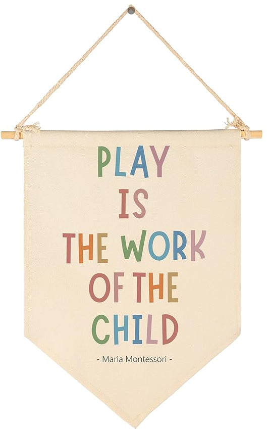 Banner Flag Sign Pennant Poster Wall Decor Gift for Boy Girl Kid,Nursery Baby Room Bedroom Reading Room Playroom Door Above Crib-Play is The Work of the Child-Baby,Shower,Birthday Christmas Gift