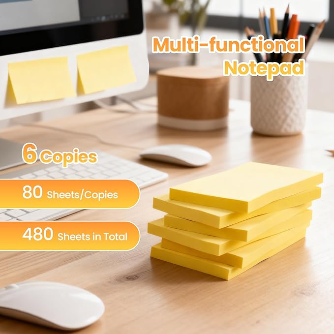1920 Sheets 3 in x 5 in Large Sticky Notes, 76 x 127 mm 6 Pads Assorted Self-Stick Pads for Notebook,Office,School and Home,80 Sheets/Pad (24 Pads Yellow)