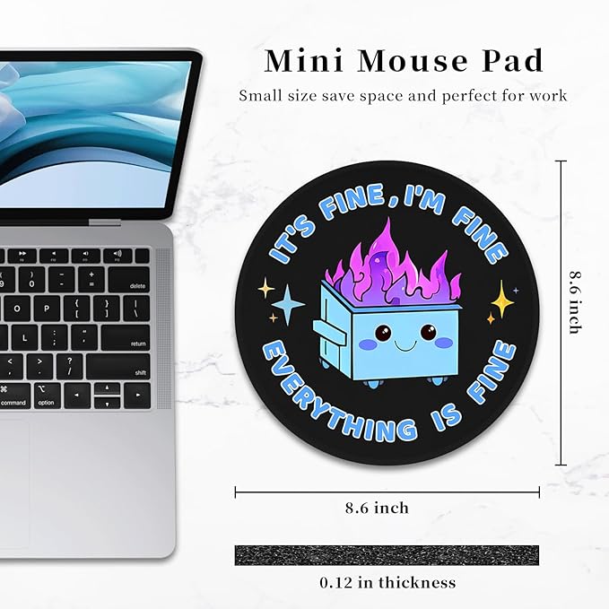 Dumpster on Fire Mouse Pad, Cute Funny Office Decor for Desk, Small Mousepad with Non-Slip Rubber Base, Travel Mouse Pads for Desk Accessories, Round Mouse Mat for Laptop Office Supplies