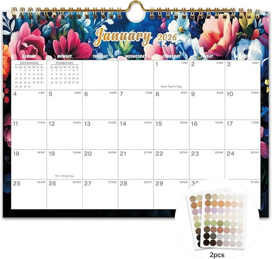Calendar 2026-18 Monthly Wall Calendar, January 2026 - June 2027, 8.5" x 11", Calendar 2026-2027 with Twin-Wire Binding, Hanging Hook, Blocks and Julian Dates (Bright Wall Calendar)