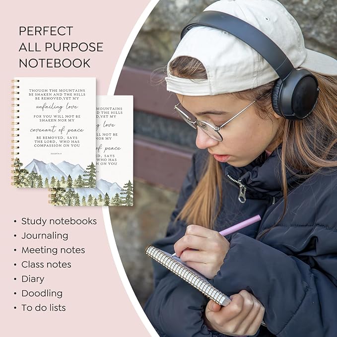 Christian Bible Spiral Notebook Hardcover,Bible Notebooks for Note Taking,Isaiah 54:10,College Ruled Notebook Journal for Writing,Christian Gifts for Women Friend Teens,5.5x8.3