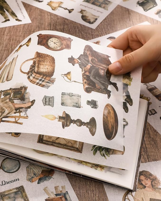 Aesthetic Scrapbooking Stickers Supplies for Junk Journal, 30 Sheets 500+ Vintage Washi Stickers for Journaling and 20 A5 Scrapbook Papers, Pre-Cut Ephemera Sticker Book for Adults DIY Crafts