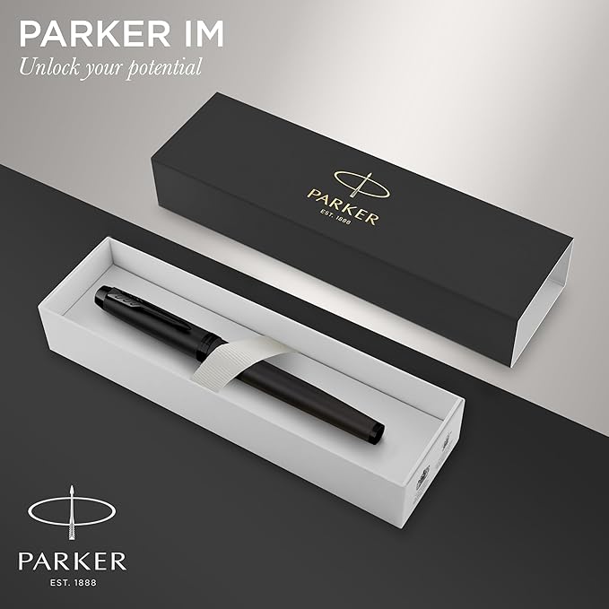 Parker IM Rollerball Pen, Fine Point, Matte Black with Black Trim, Black Ink Refill, Gift Box – Ideal for Smooth Writing, Students & Professionals