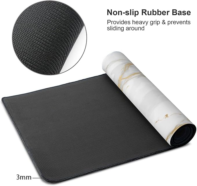 White and Gold Marble Mouse Pads XXL Extended Mousepad with Stitched Edges Non-Slip Rubber Base Computer Keyboard Pad Desk Mat for Home Office Desk Decor, 35.4" X 15.7"