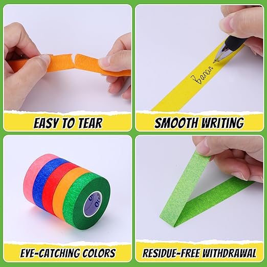24 Rolls Bulk Colored Masking Tape for Art, 0.6 inch x 720 Yards for Crafts, Labeling, DIY Decorative, colored painters tape, Rainbow Colors Tape for General Use Projects, Easy Tear No Residue