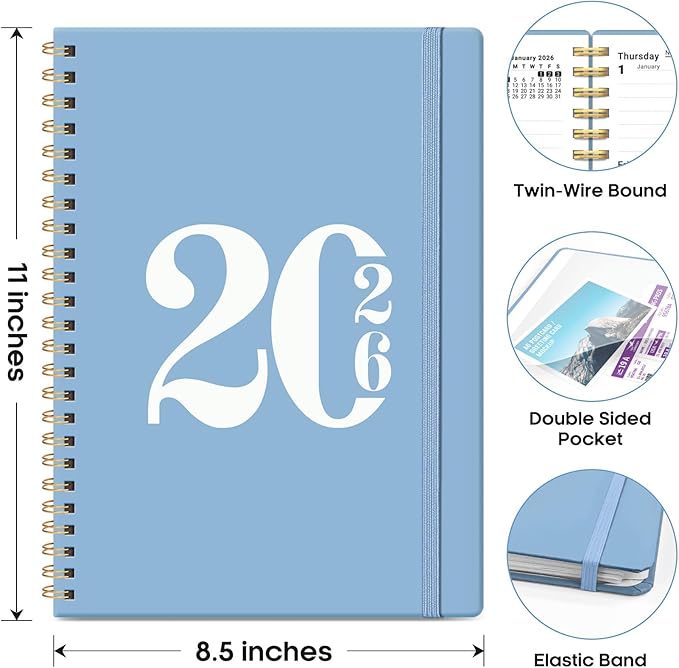 2026 Planner, Weekly and Monthly Calender Planner, Jan 2026 to Dec 2026, Hardcover 2026 Calendar Book with Tabs & Inner Pocket, Office Home School Supplies for Women & Men - A4 (8.5" x 11"), Blue