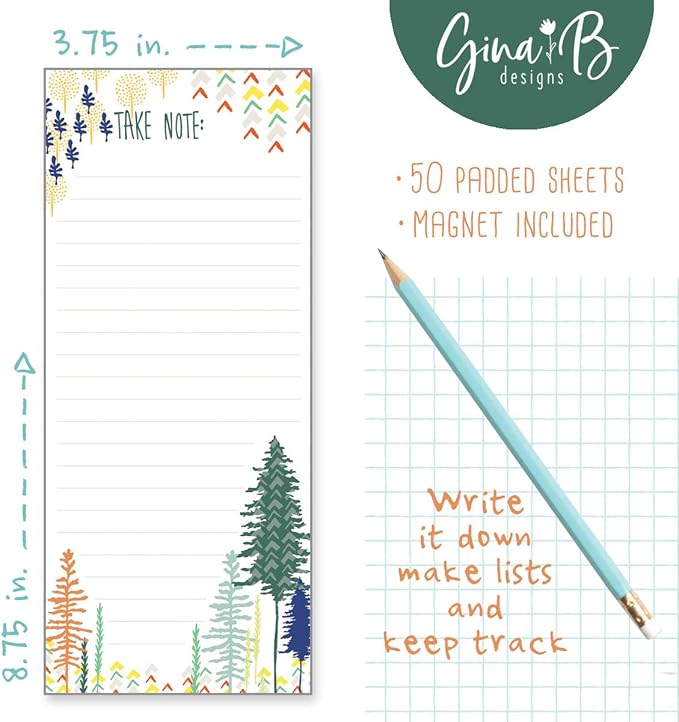 Set of 2- Forest List Pad, Notepad, Shopping List Grocery List with Attachable Magnet