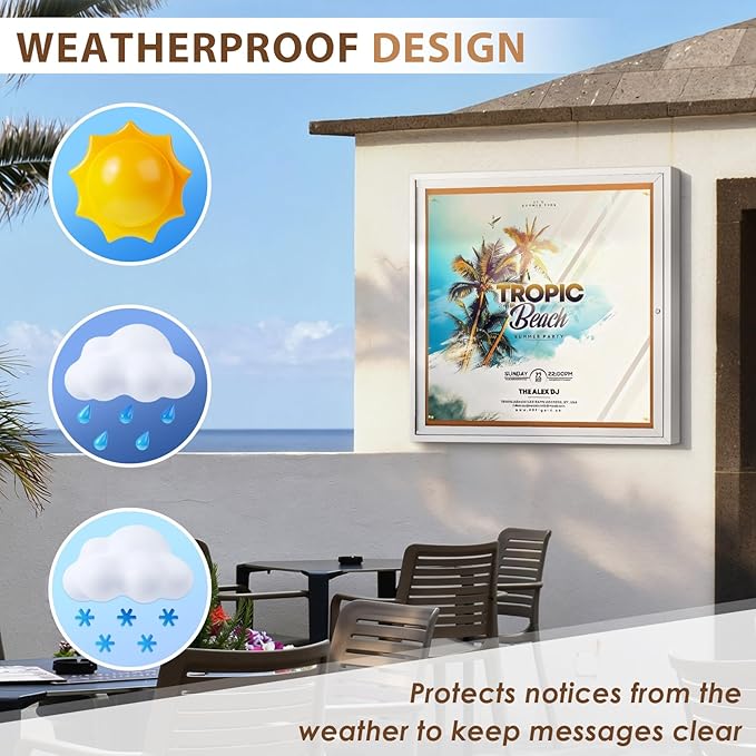 SWANCROWN Outdoor Enclosed Cork Bulletin Board Weatherproof Display Cases Tamperproof Notice Poster Memo Board with Aluminum Frame (Cork, 39x37 inches)