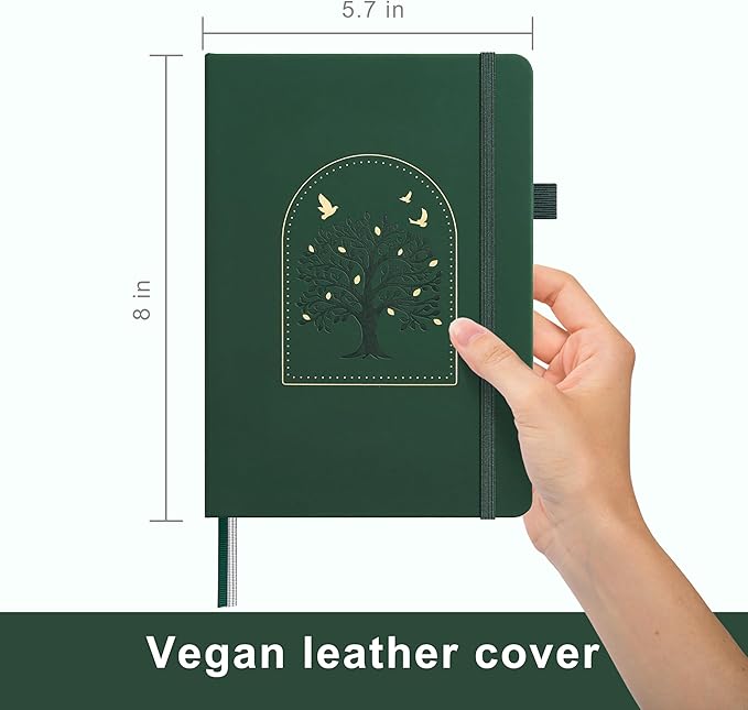 &And Per Se Bullet Dotted Journal, A5 Hardcover Aesthetic Notebook – 160 Pages 100gsm Thick Dot Grid Paper, 3 Sticker Sheets – Gift-Ready Journaling Kit for Women (Dark Green)