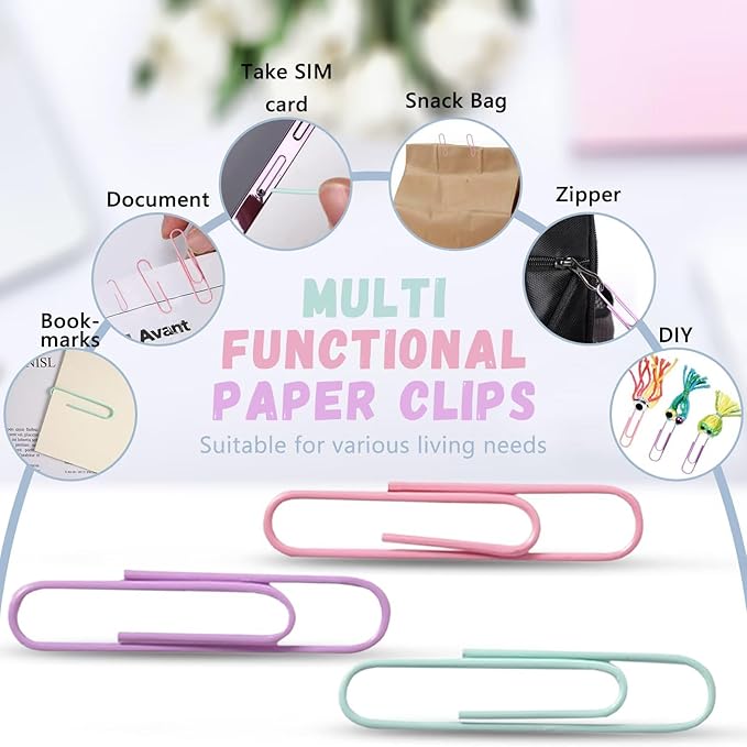 Macaron Colored Paper Clips,420 pcs Paper Clips Assorted Sizes, Large Medium(1.3 inch & 2 inch) Paperclips, Paper Clip for Paperwork Office School and Personal Use