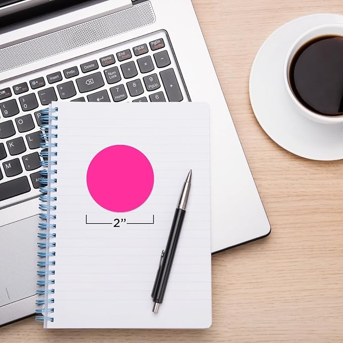 ChromaLabel 2 Inch Round Label Removable Color Code Dot Stickers, Inventory Label, 500 Labels per Roll, Fluorescent Pink