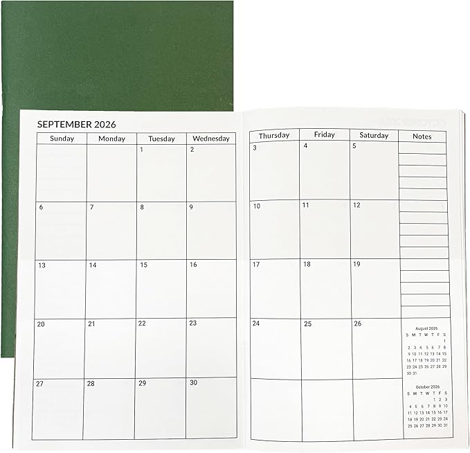 A5 Calendar Planner Jan 2026 - Dec 2027, Travelers Notebook Inserts for 2 Years, Monthly Calendar & Important Dates & Line & Dotted, 100gsm Paper, 8.3 x 5.5 in, 1pcs (Green)