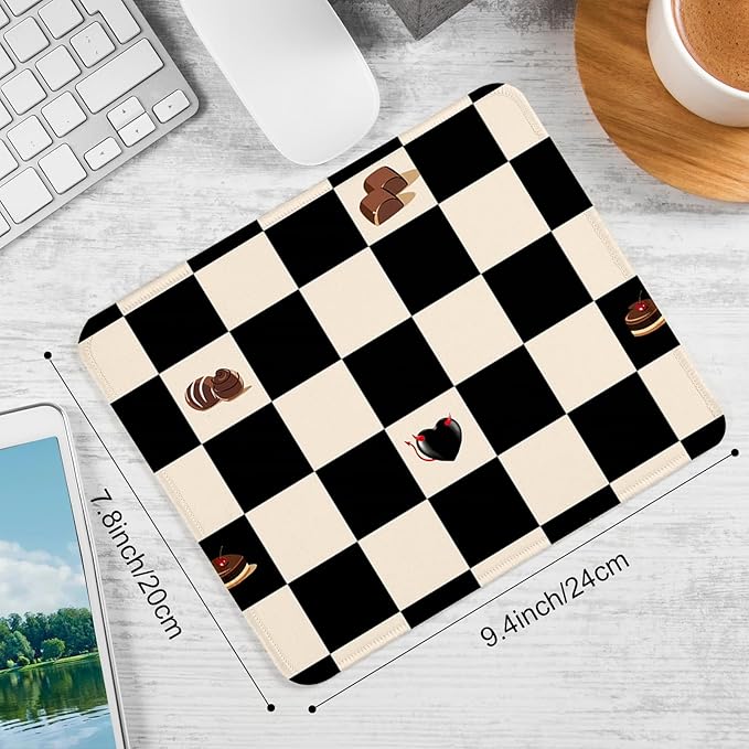 Square Mouse Pad with Non-Slip Rubber Base,Home Office Decoration Desktop Accessory, Laptop Mouse Pad for Office Laptops,9.4x7.8x0.12in(Black and White Checkered 2)