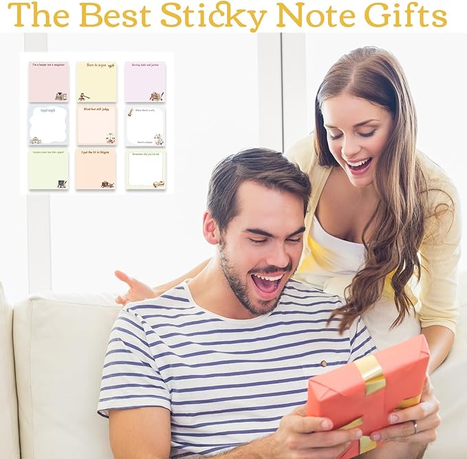 Lawyer Sticky Notes Gifts - 9 Pack Attorney Notepads 3x3 Inches, Funny Lawyer Gifts for Women Men, Law Self-Stick Memo Pads, Legal School Office Supplies (450 Sheets)