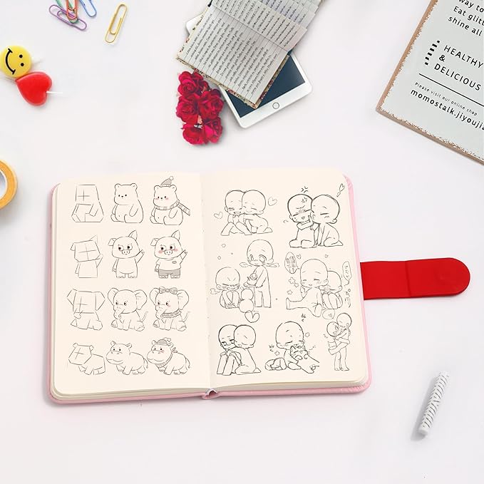 BOBO RABBIT Blank Journal Small Pocket Leather Notebook No Lines for Drawing Plain Sketch Book Cute Cartoon Panda Unlined Journal for Travel Work School, 200 Pages, 3.7"X5.9"
