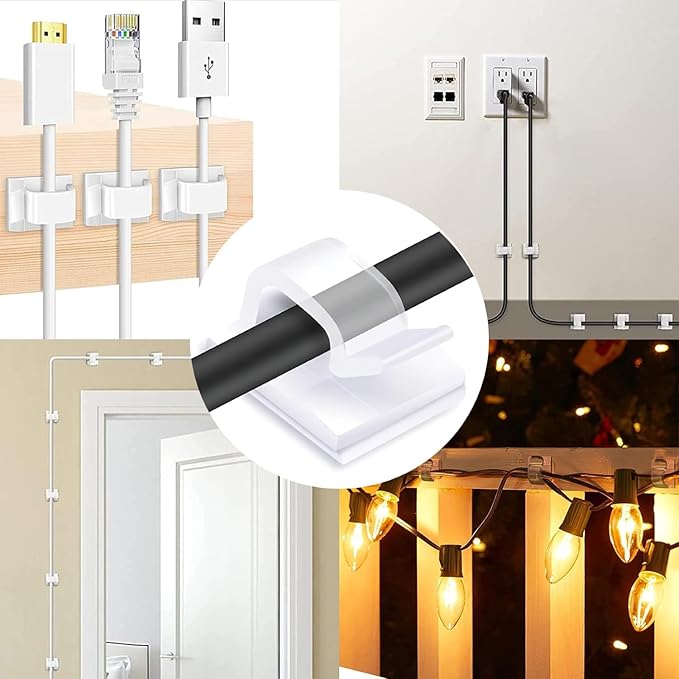Cable Clips，50PCS Electrical Cord Management Adhesive Cable Wire Clip Wire Clips Wall，Used for Cars, Offices, and Homes Cable Clips Cord Organizer (Transparent)