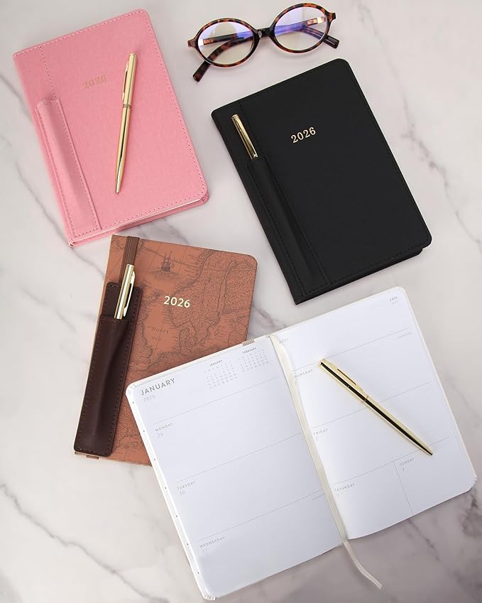 WORLD TRAVELER 2026 Planner - Weekly and Monthly Planner - 6x8 Planning Notebook & Calendar Agenda with Pen, Pink Textured