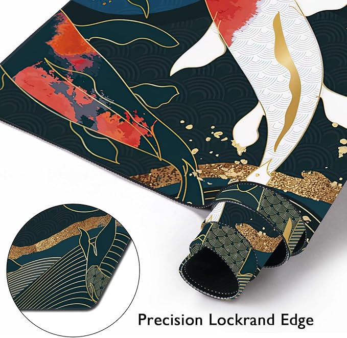 Watercolor Japanese Koi Fish Extended Gaming Mouse Pad Large Desk Mat with Non-Slip Rubber Base and Stitched Edges,Keyboard Mouse Mat Desk Pad for Work,Game,Office,Home 35.4 * 15.7 Inch