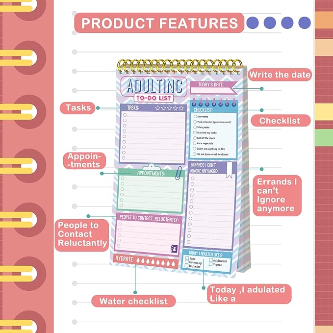 Glenmal 4 Pack 30 Sheets to Do List Notepad Adulting Note Pad Adult Notepads to Do List Notebook Checklist Daily Planner for Adult Office Memo Work Stuffers New Year, 5.2 x 7.8 Inches