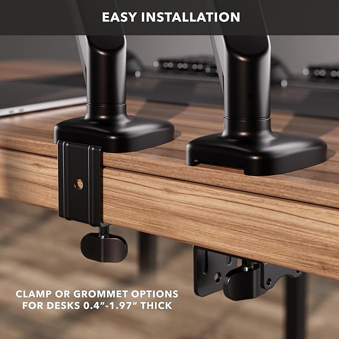 Mount-It! Monitor Arm – Single Monitor Desk Mount, Articulating Gas Spring Arm, Fully Adjustable 13"-32" Screens, VESA 75x75 100x100, Clamp & Grommet Base, Holds 17.6 lbs