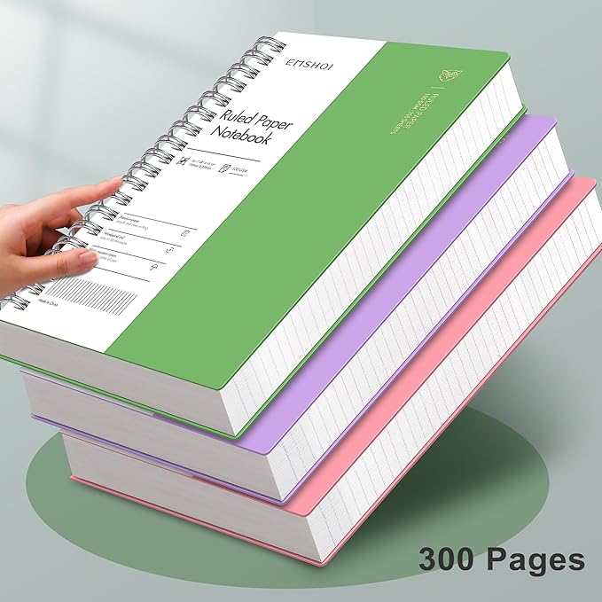 EMSHOI B5 Spiral Notebook College Ruled Lined Journal, Large 7.48" X 10.15", 300 Pages/150 Sheets, 100gsm Thick Paper, Waterproof Hardcover, for Office School Women Men Work Writing Notes-Green